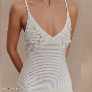 White Crochet Dress with Pearl Accents (M)